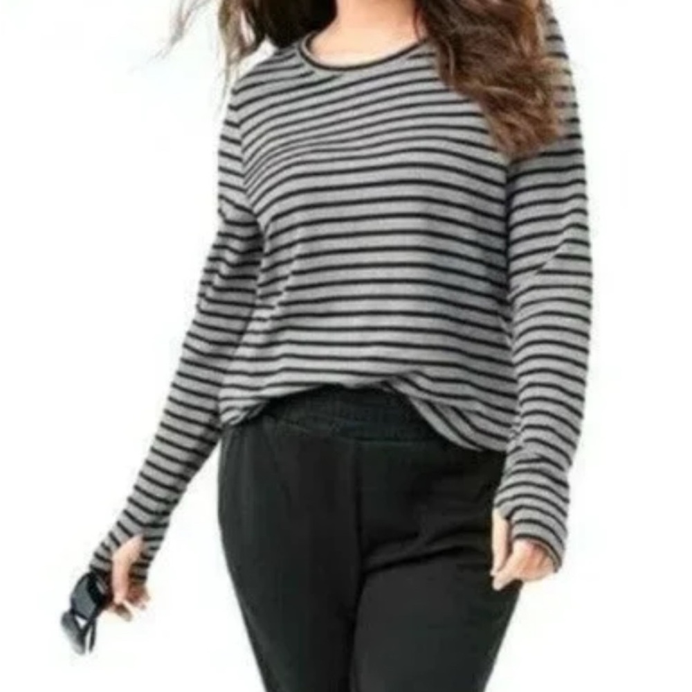 CAbi Black and Gray Striped Long Sleeve Top
